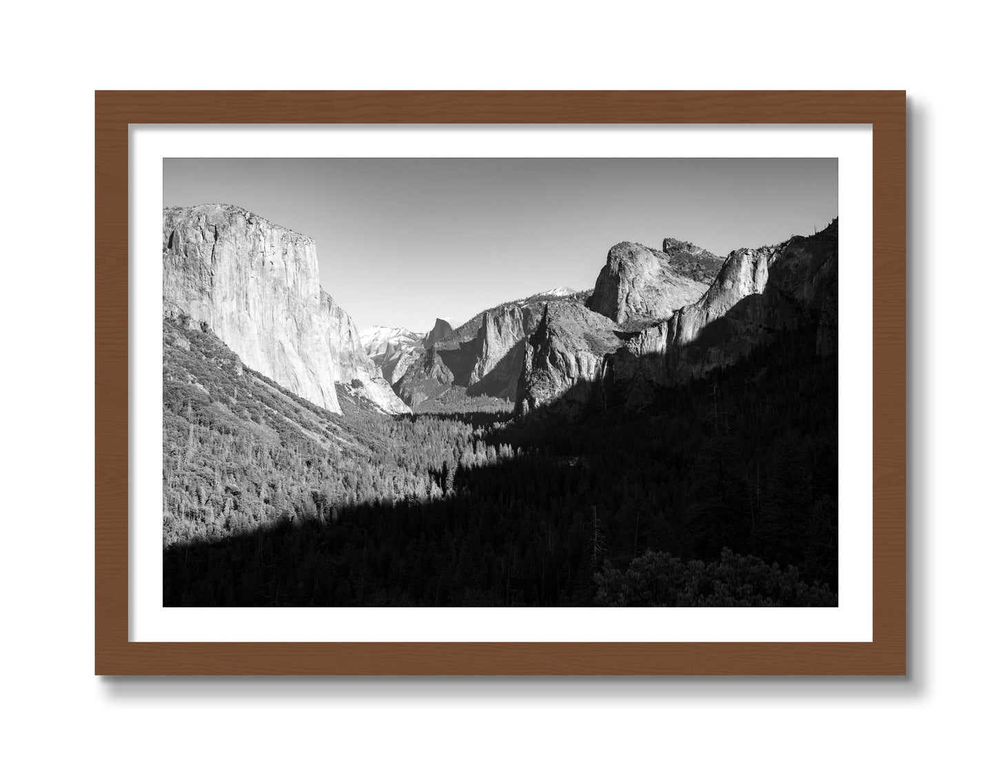Framed photograph of Yosemite by Dylan Ozanich, Walnut frame, Borders
