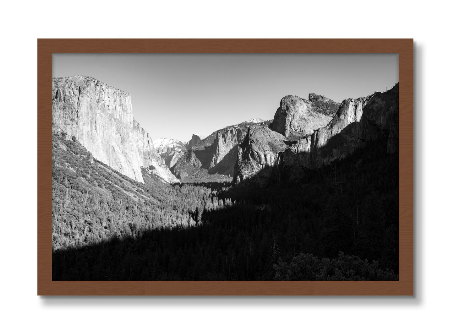 Framed photograph of Yosemite by Dylan Ozanich, Walnut frame, Full Bleed