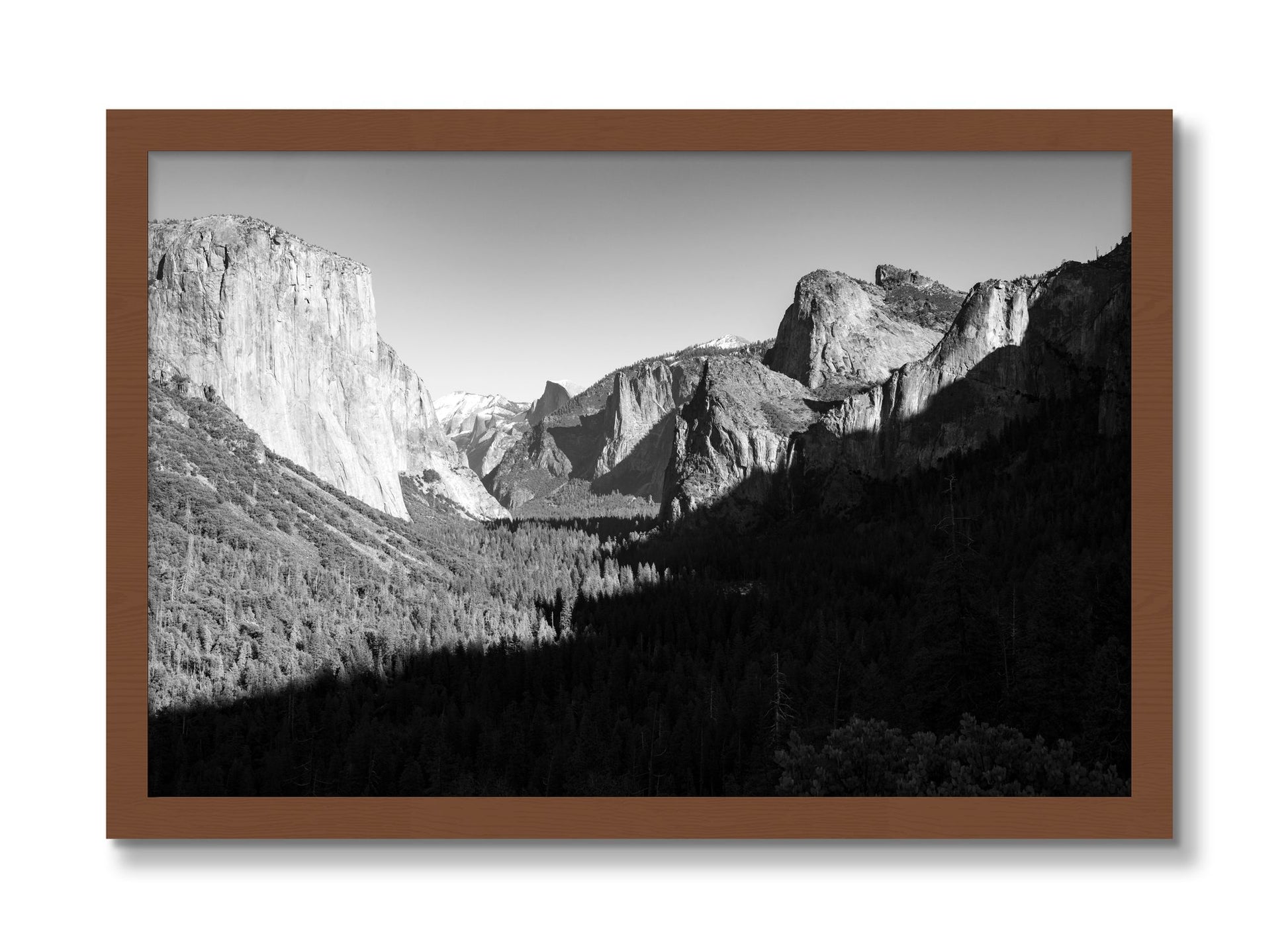 Framed photograph of Yosemite by Dylan Ozanich, Walnut frame, Full Bleed