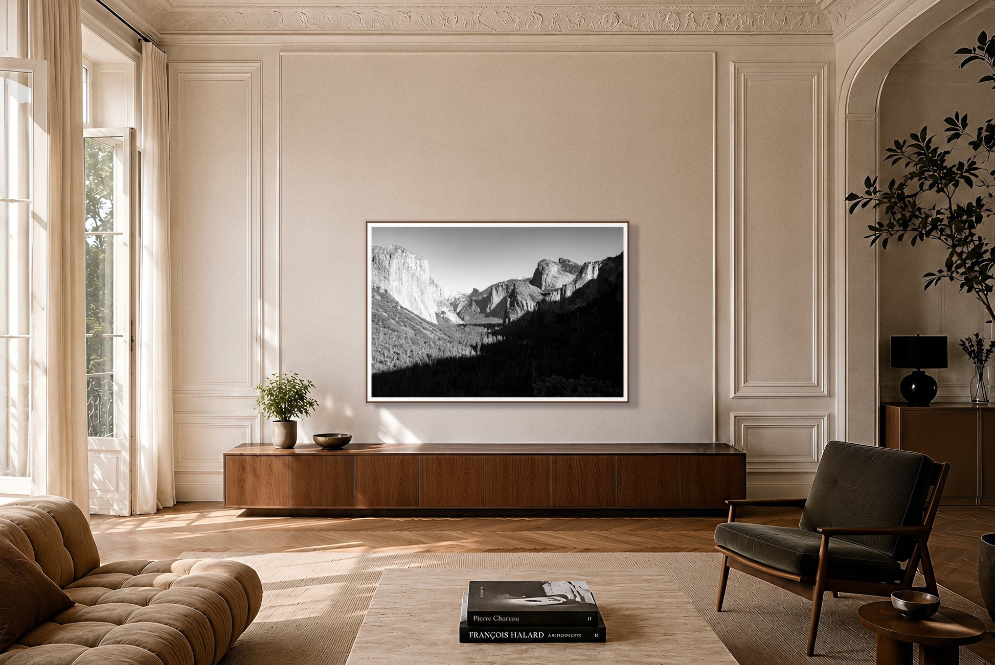Framed photograph of Yosemite by Dylan Ozanich displayed on a wall